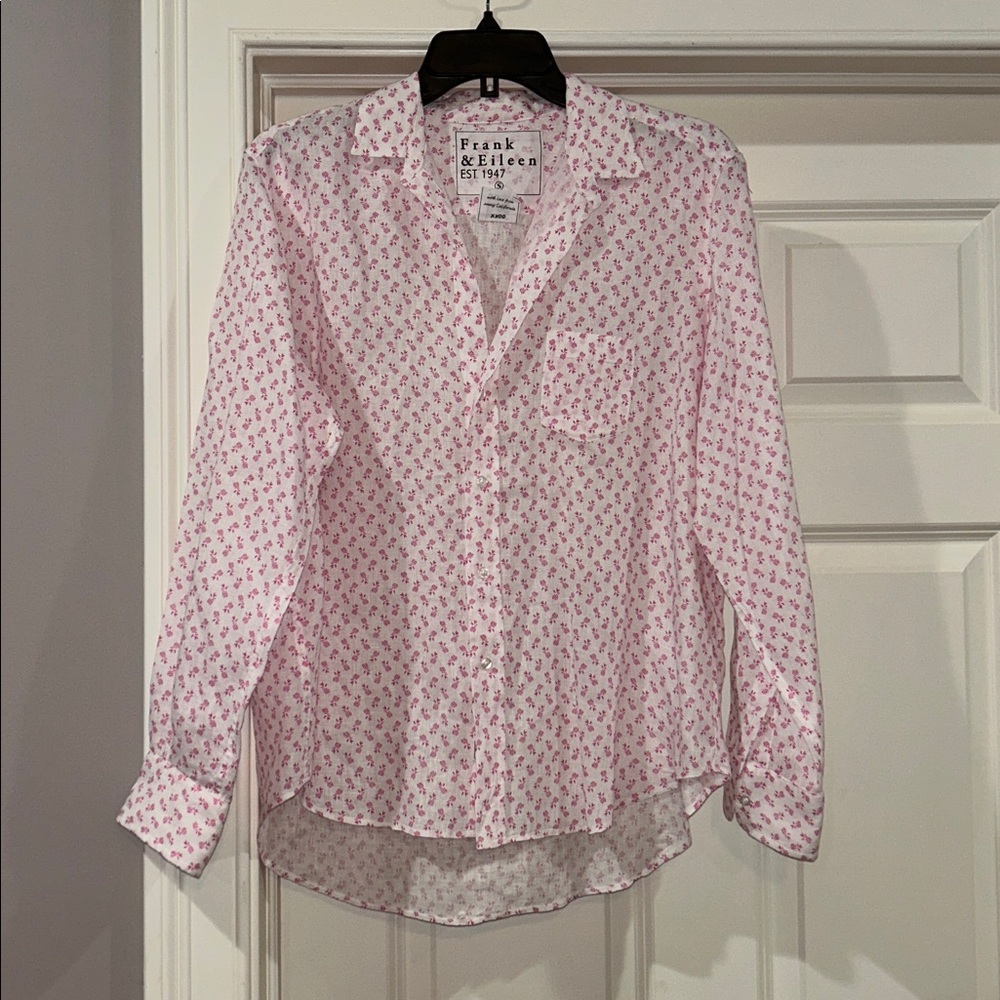 NWOT Frank & Eileen Linen Button-Up Shirt - Pink Pineapple Linen Size Small Z527 - Picture 2 of 4